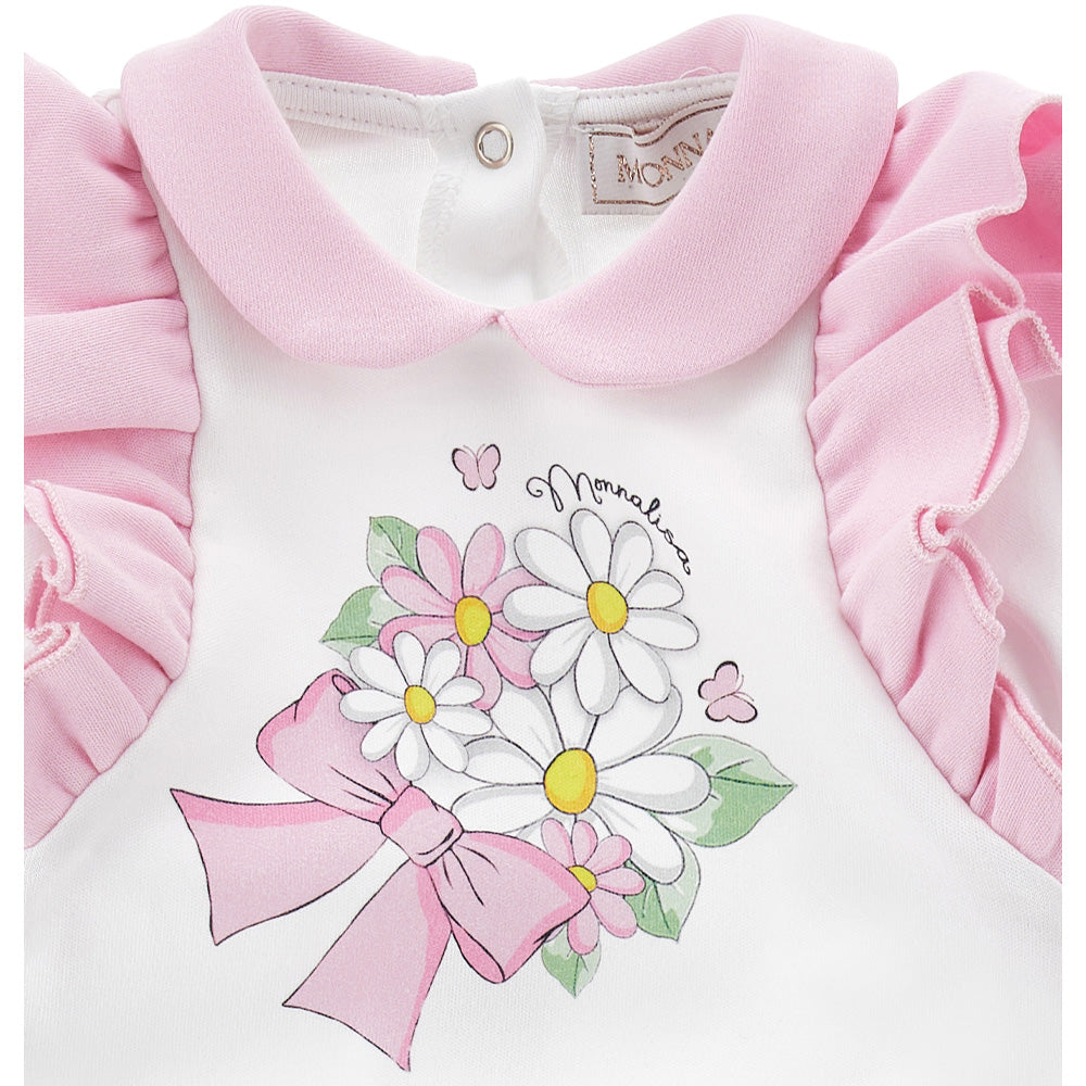 Monnalisa White & Pink Flower Babygrow Set