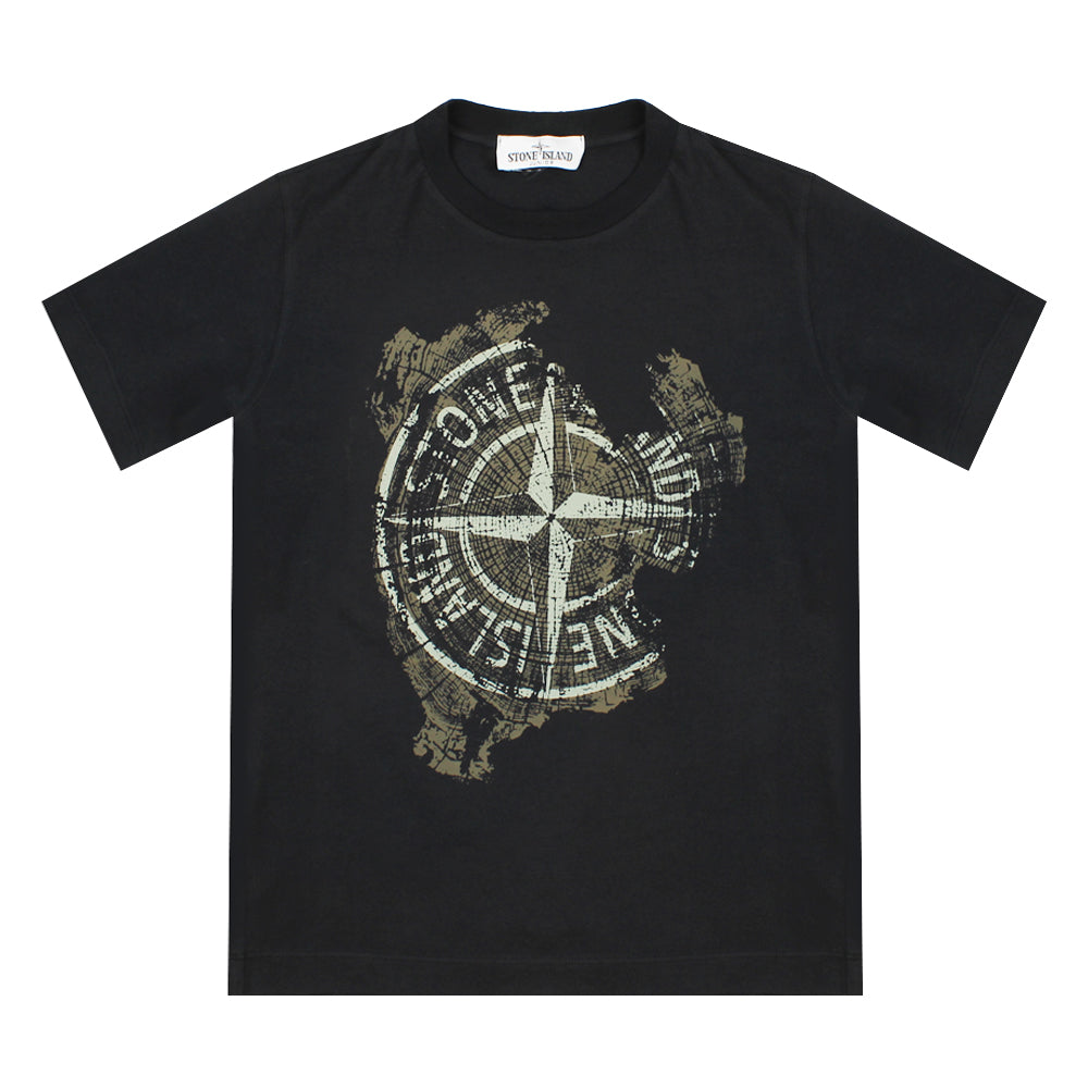 Stone Island Black T-Shirt Logo Detail Front