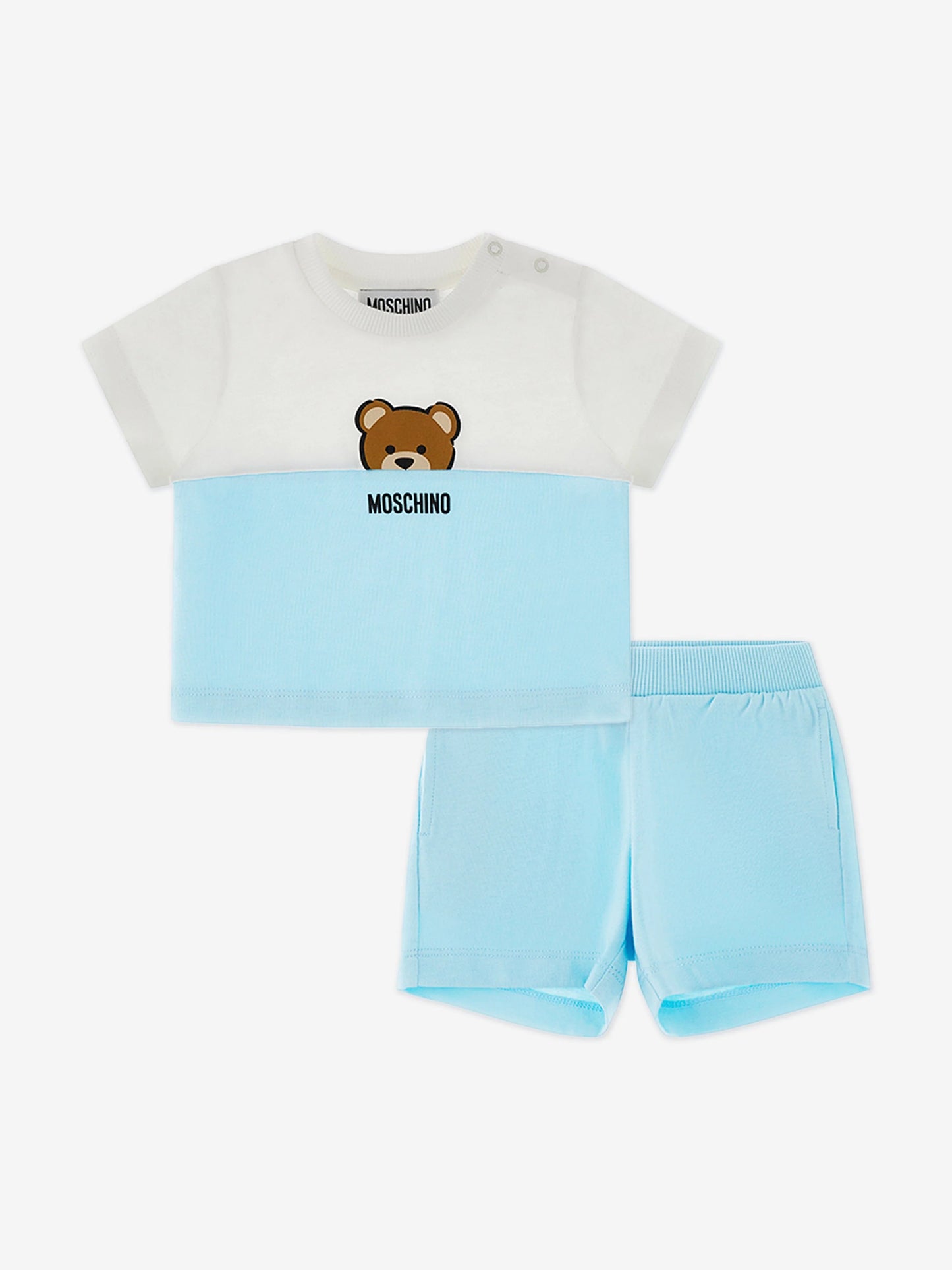 Moschino Baby Boys Blue & White Logo Teddy Set