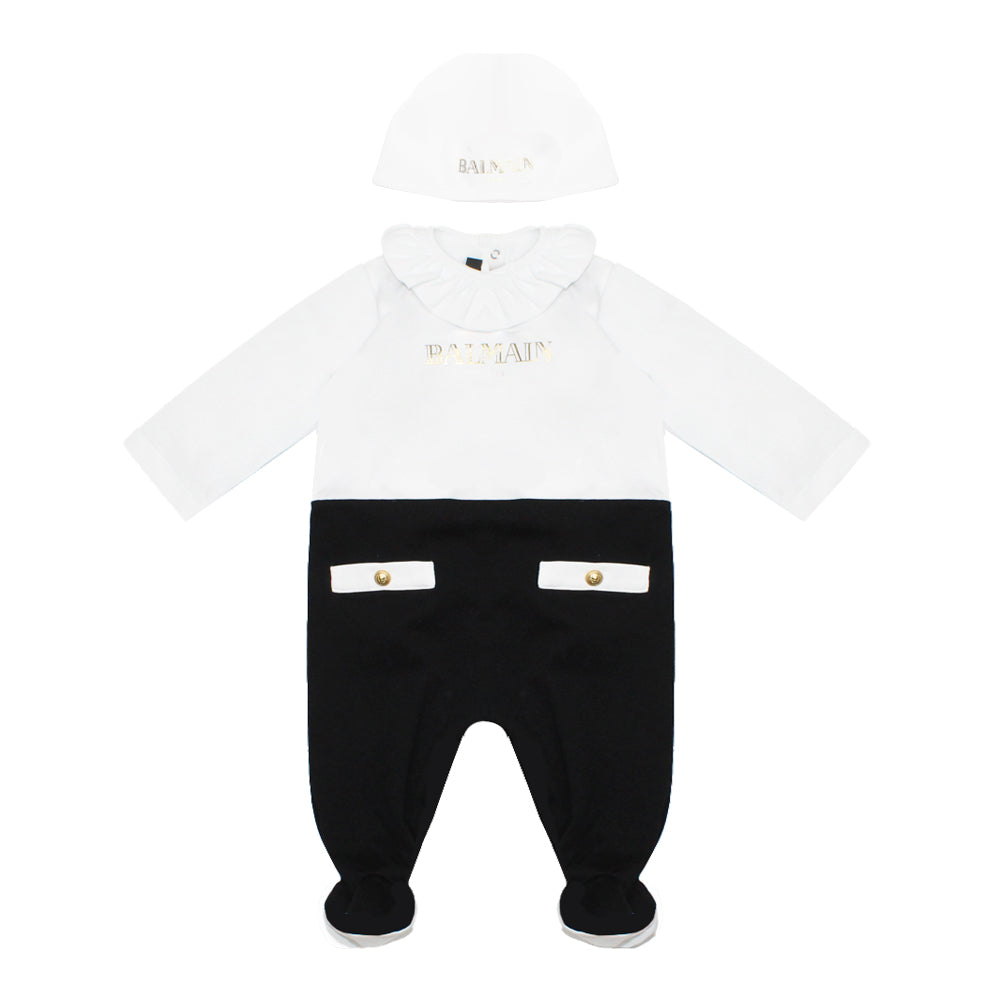 Balmain White/Gold/Black Romper Set