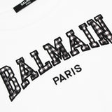 Balmain White T-Shirt Check Logo