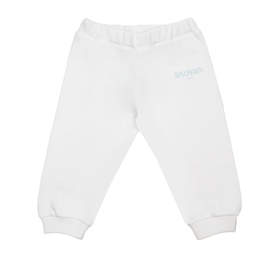 Balmain White/Blue Logo Joggers