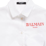 Balmain Girls White Logo Cropped Shirt