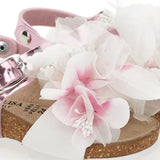 Monnalisa Pink And White Blossom Sandals