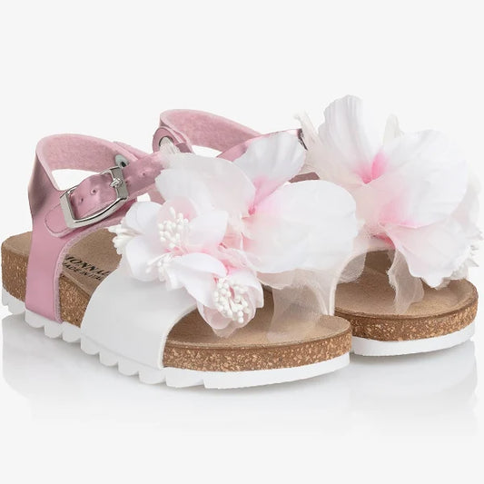 Monnalisa Pink And White Blossom Sandals