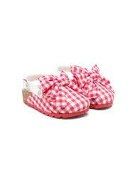Monnalisa Red & White Checked Clog Sandal With Bow