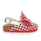 Monnalisa Red & White Checked Clog Sandal With Bow