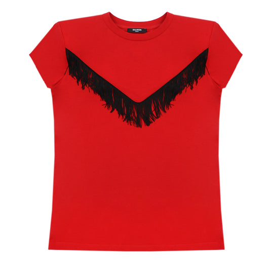 Balmain Red Fringe T-Shirt