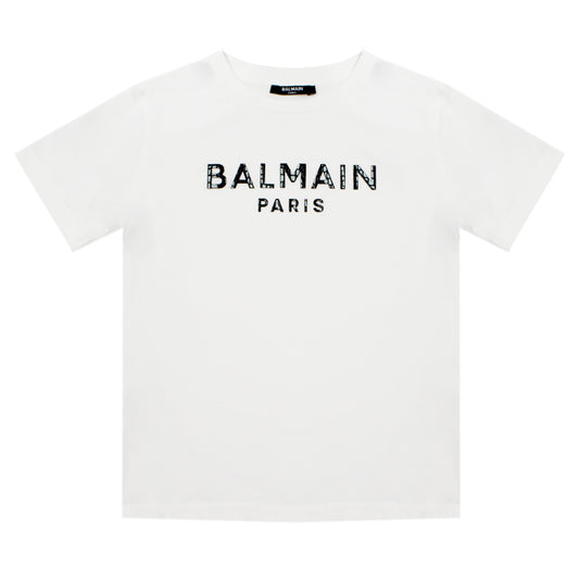 Balmain White T-Shirt Croc Effect Logo