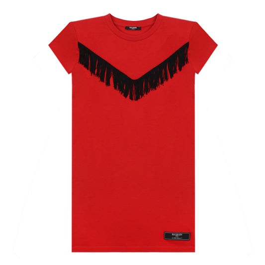 Balmain Red Fringe Dress