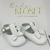 PRETTY ORIGINAL WHITE PATENT PRAM SHOE