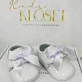 PRETTY ORIGINALS WHITE PATENT PRAM SHOES