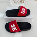 MOSCHINO RED WHITE AND BLACK SLIDERS