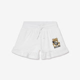 Moschino Grils White Teddy Logo Frill Shorts