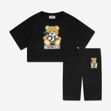 Moschino Girls Black Teddy Logo Cycling Shorts Set