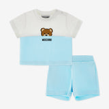 Moschino Baby Boys Blue & White Logo Teddy Set