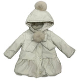 BIMBALO GIRLS BEIGIE FUR POM POM COAT