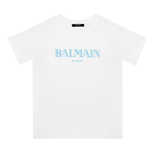 Balmain White/Blue Logo T-Shirt