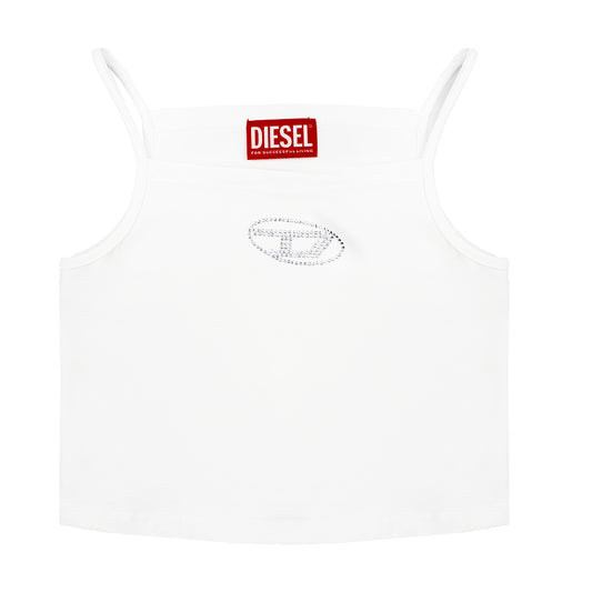 Diesel White Cropped Diamonte Top