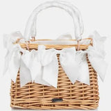 Monnalisa White Bow Straw BAG