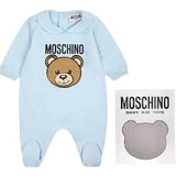 Moschino Baby Sky Blue Teddy Logo Baby Romper