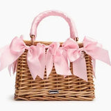 Girls White Pink Straw Handbag BAG