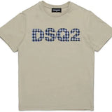 Dsquared2 Beige And Blue Checked Logo T-Shirt