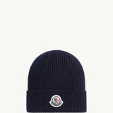 MONCLER NAVY WOOL KNIT BEANIE HAT