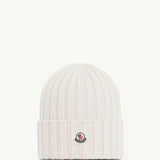 MONCLER CREAM WOOL KNIT BEANIE HAT